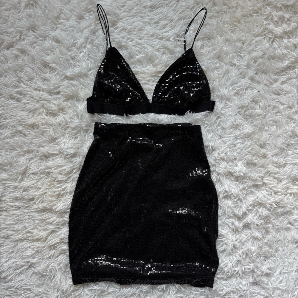 Garage Black Sequin Mini Two Piece Set